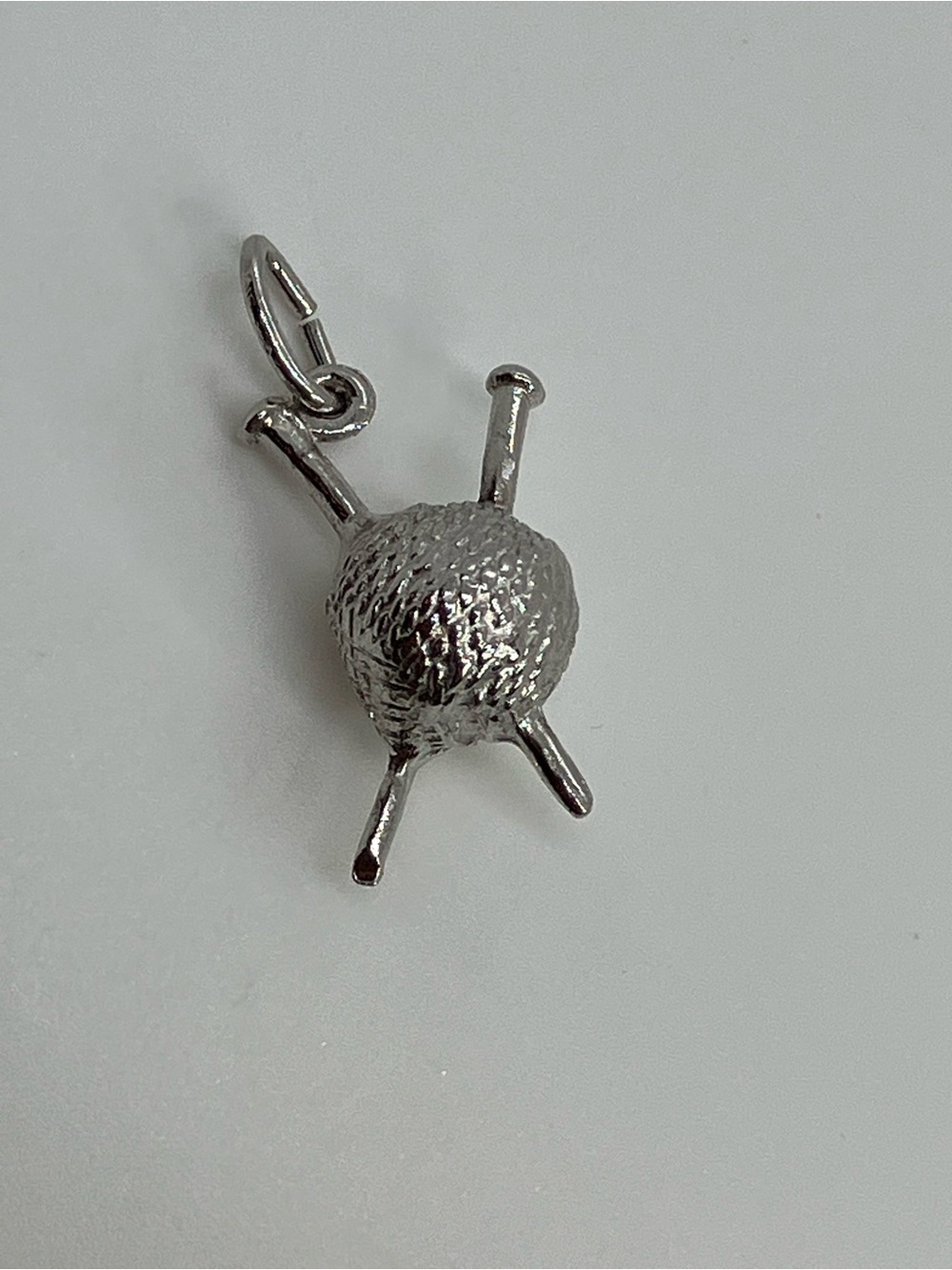 Vtg 925 Sterling Silver Ball of Yarn Knitting Needles Charm